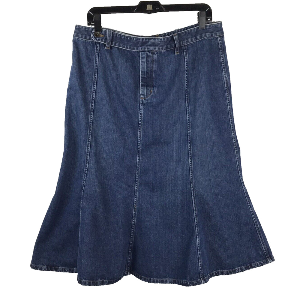 Vtg Y2k Lauren Jeans Company Blue Denim Skirt Midi Flare Western Rodeo Size 14